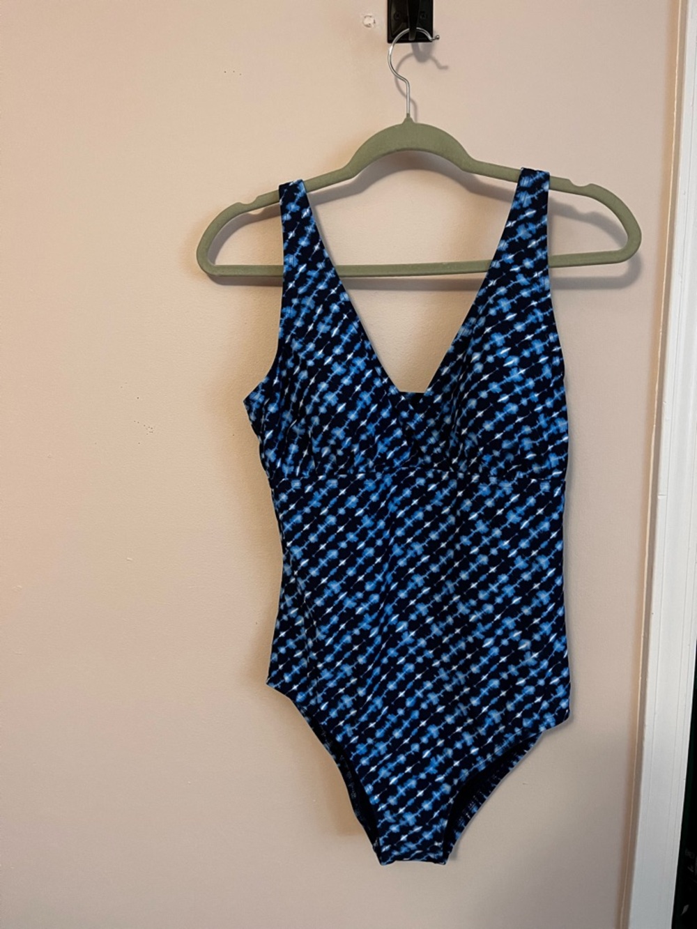 Lands' End Blue & Navy V-Neck One-Piece Swimsuit